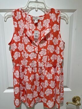 NWT LOFT Coral-White Floral Peplum Tank